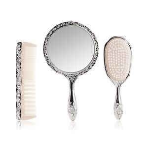 NWB Victorian Trading Co Brush Silver Comb & Mirror Silver Plated 3 Vanity Set